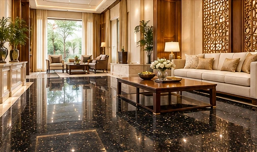 design visualisation of Black Galaxy Granite: Living-room floor