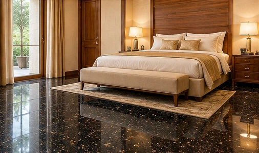 design visualisation of Black Galaxy Granite: Bedroom floor