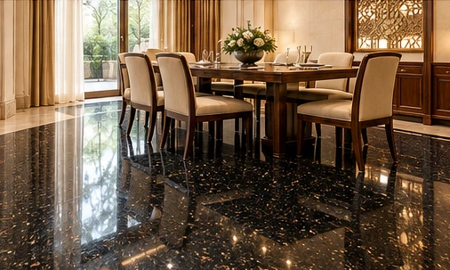design visualisation of Black Galaxy Granite: Dining-room floor
